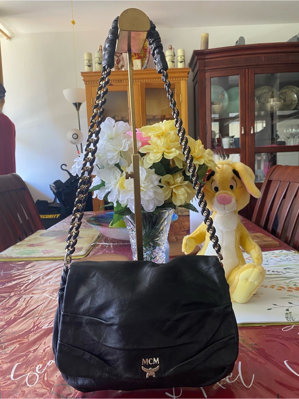 MCM Black Leather Chain-Accent Shoulder Bag